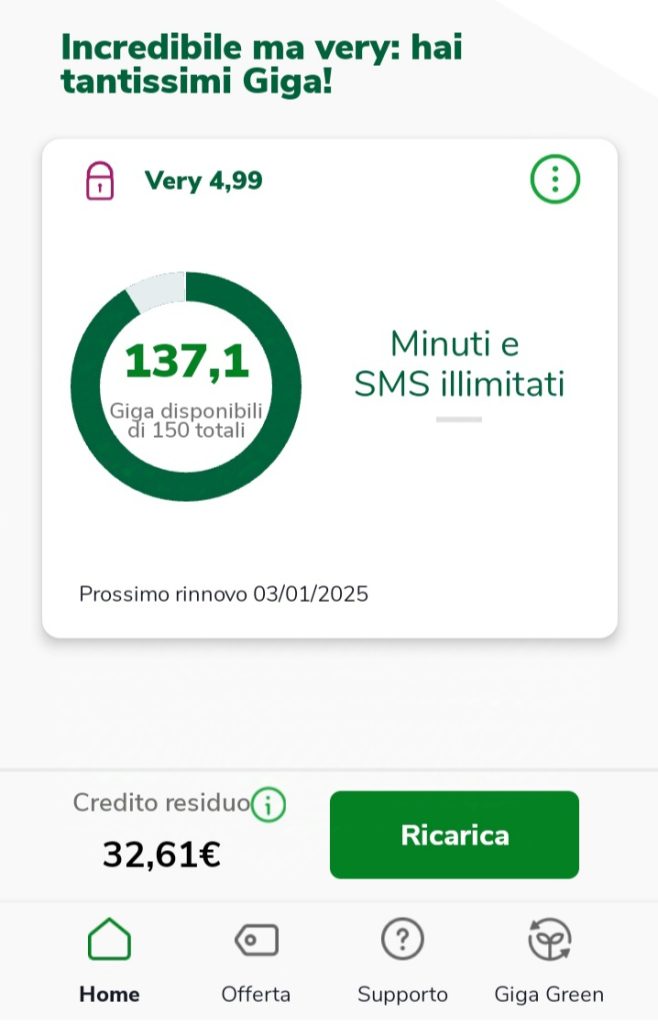 Offerta Very Mobile GIGA X2 a 4,99 € al mese per sempre. Codice amico: U4TKPQSE